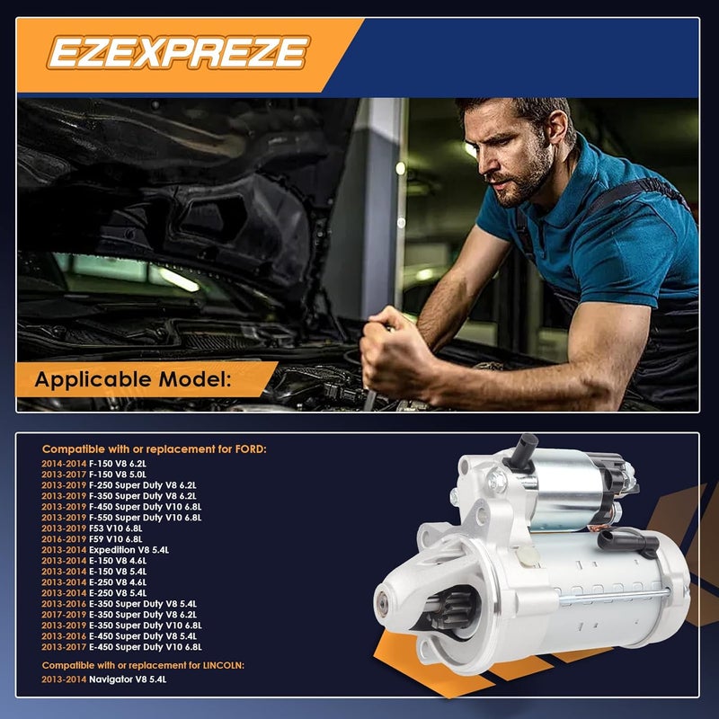 E EZEXPREZE محرك بدء تشغيل بديل Ezexpreze 19247 لسيارات فورد F150 5.0 من 2014 إلى 2017، F150 6.2، F250 F350 6.2 من 2013 إلى 2019، E350 من 2013 إلى 2019، إكسبيديشن E150 E250 لينكولن نافيجيتور، F450 F550 F59 F53 6.8 V8 V10 من 2013 إلى 2019 - Image 2